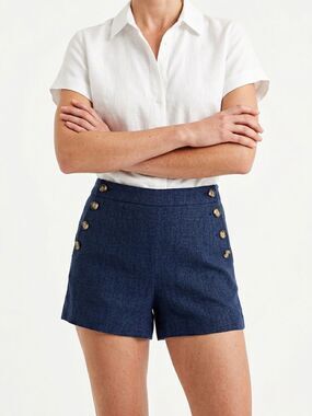 ALICE COLLECTION | Navy High-Waist Button Front Linen Shorts Women’s Size 4